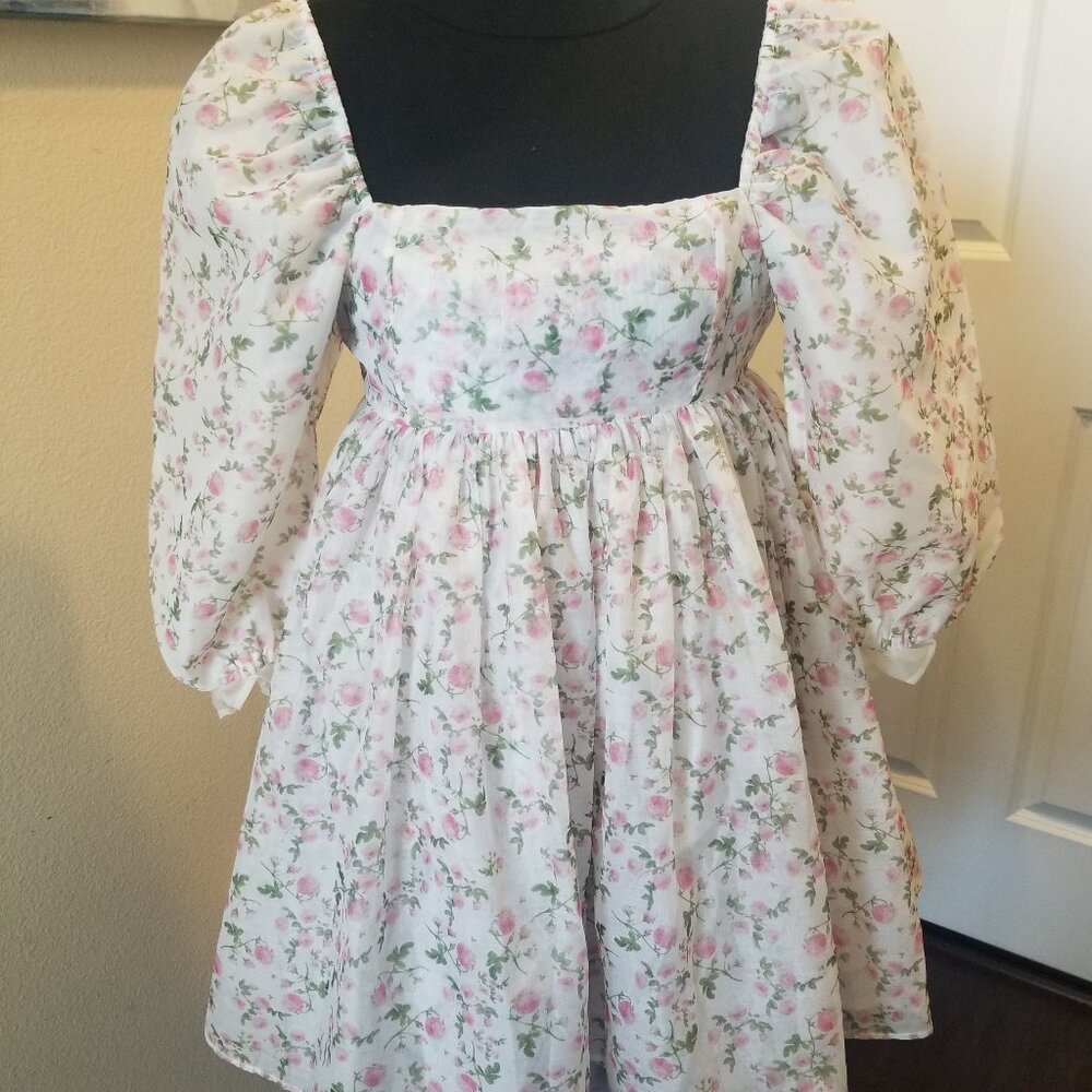 J.ING Puff Sleeves empire waist floral mini Dress Size xs
